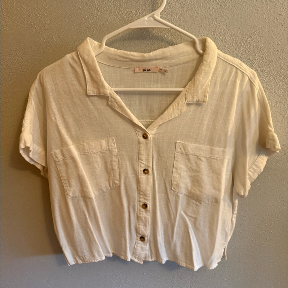 Francesca's Lightweight Cream Button-Front Short Sleeve Top